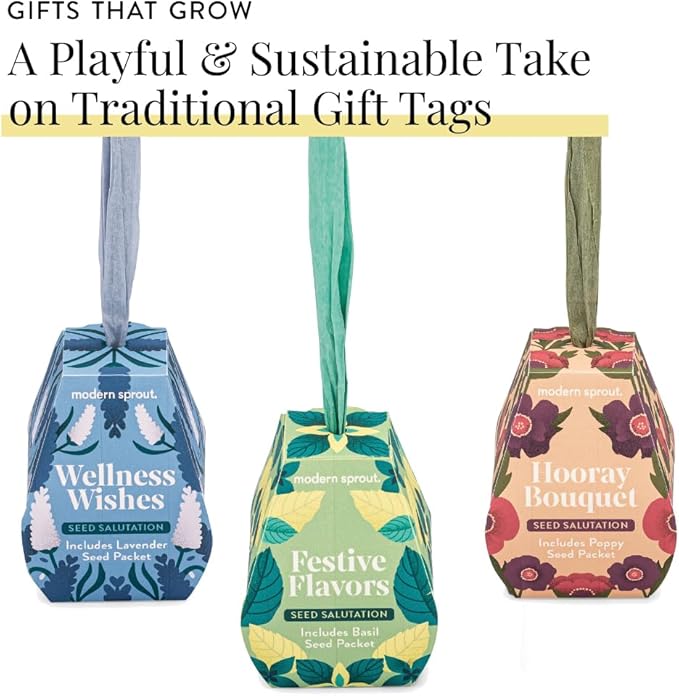 Modern Sprout Seed Salutations - Garden Seed Packet Gift Tag/Ornament - Non-GMO Lavender Seeds for Planting Indoor & Outdoor- Unique Gardening Gifts for Baby Shower birthdays-12 Pack(Wellness Wishes)