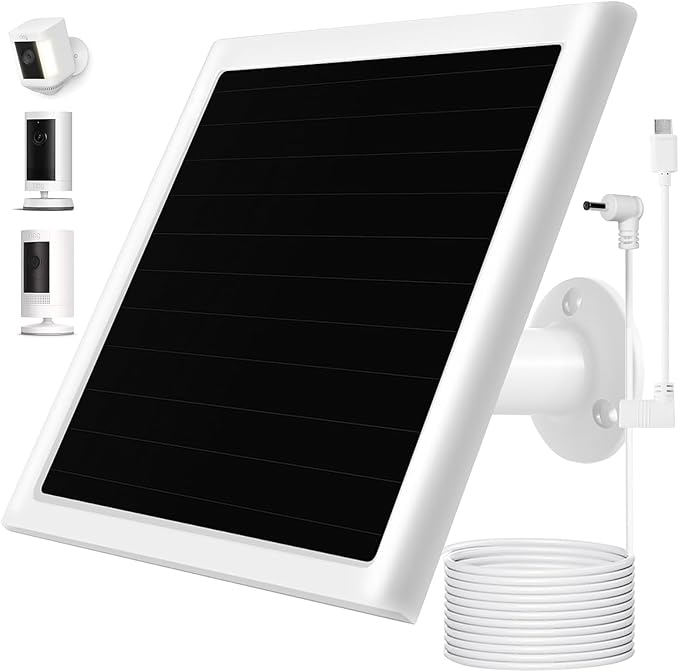 6W Solar Panel Charger for Ring Camera, Compatible with Ri ng Stick Up Camera and Ring Spotlight Plus/Pro Camera Battery, Waterproof (White 1Pack)