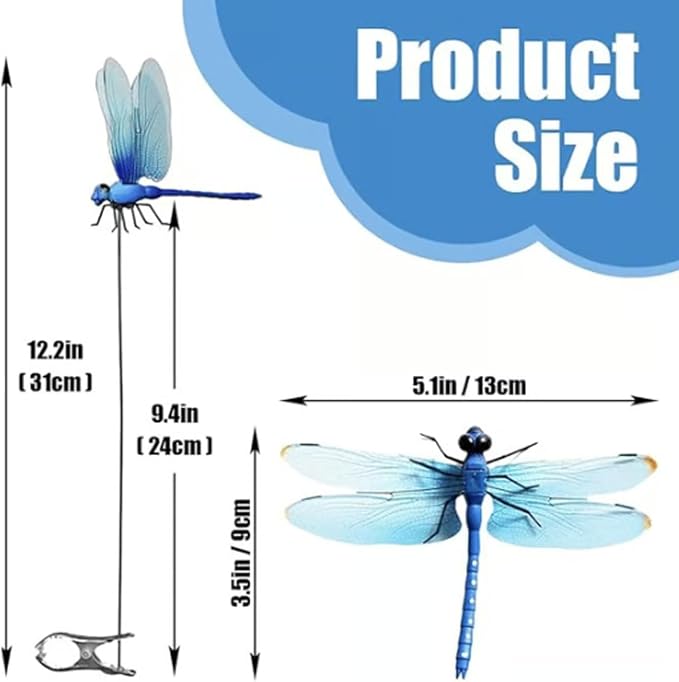 20 Pcs Dragonfly Clips Dragon Fly Hat Clip Artificial Realistic 3D Dragonflies Garden Stakes Decor for Indoor Outdoor