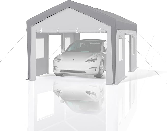 GarveeLife 20 ft x 13 ft x 11 ft Windproof Carport Top Replacement Cover Grey Heavy-Duty Garage Top Tent Shelter Tarp Waterproof & UV Protected (Top Cover ONLY, Frame Not Included)