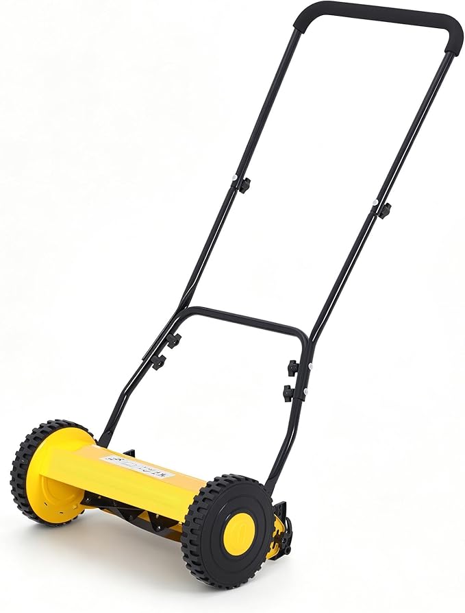 GarveeLife 5-Blade Push Reel Lawn Mower, 16-Inch Manual Push Grass Cutter, Adjustable Cutting Height, Lightweight & Easy Assembly for Small/Medium Yards, Compact Storage, Quiet Eco-Friendly