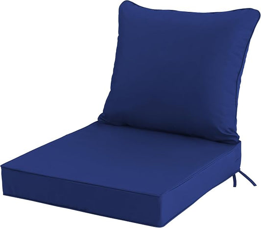 24x24 Inch Outdoor Chair Cushion with Removable Cover, Patio Furniture Cushion - Water-Repellent, Fade-Resistant, Non-Slip Bottom & Straps, Replacement for Deep Seat Sofa & Couch - Navy