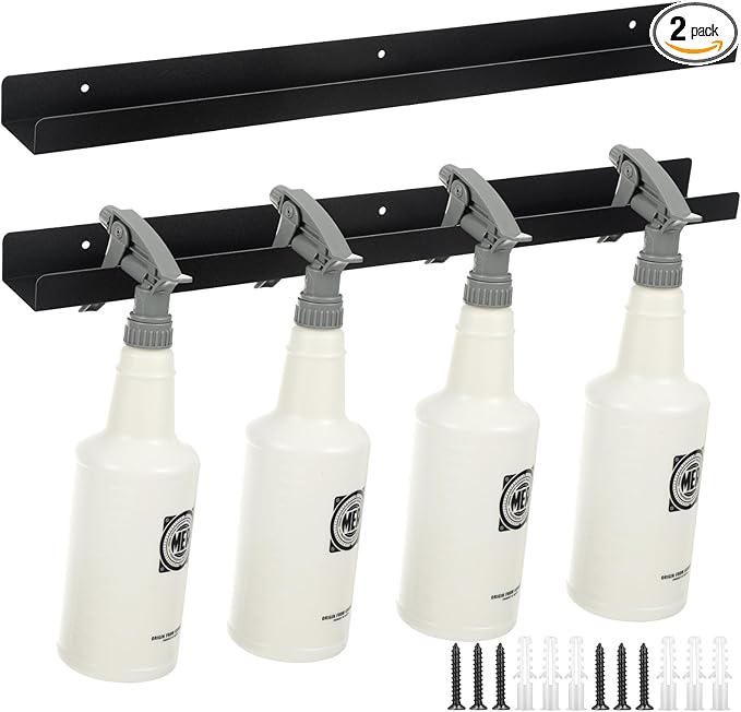 MorningRo 2 Pcs Spray Bottle Holder Wall Mounted Spray Bottle Storage Rack with Hardware Hanger Organizer,Holds up to 12 Sprayers (16 Oz) for Mobile Garage Home Organizer