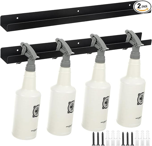 MorningRo 2 Pcs Spray Bottle Holder Wall Mounted Spray Bottle Storage Rack with Hardware Hanger Organizer,Holds up to 12 Sprayers (16 Oz) for Mobile Garage Home Organizer