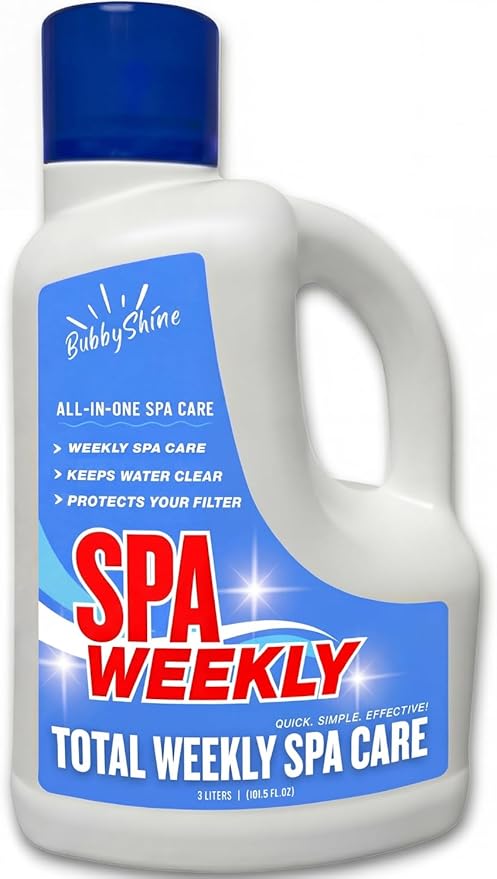 5-in-1 Hot Tub Chemicals – Spa Weekly Cleaner & Clarifier, Weekly Hot Tub Cleaner, Filter Protector + Water Conditioner, Clear Finish for Spas & Inflatable Tubs, 3 Liter (101.5 fl oz) – BubbyShine