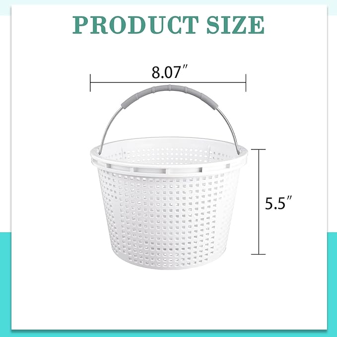 8" Pool Skimmer Basket for Inground Pool, Compatible with Pentair U-3 Skimmer Basket 08650-0007 and Hayward SP1070 SPX1070E Pool Basket,with Built-in Brass Weight, Handle and Rubber Grip