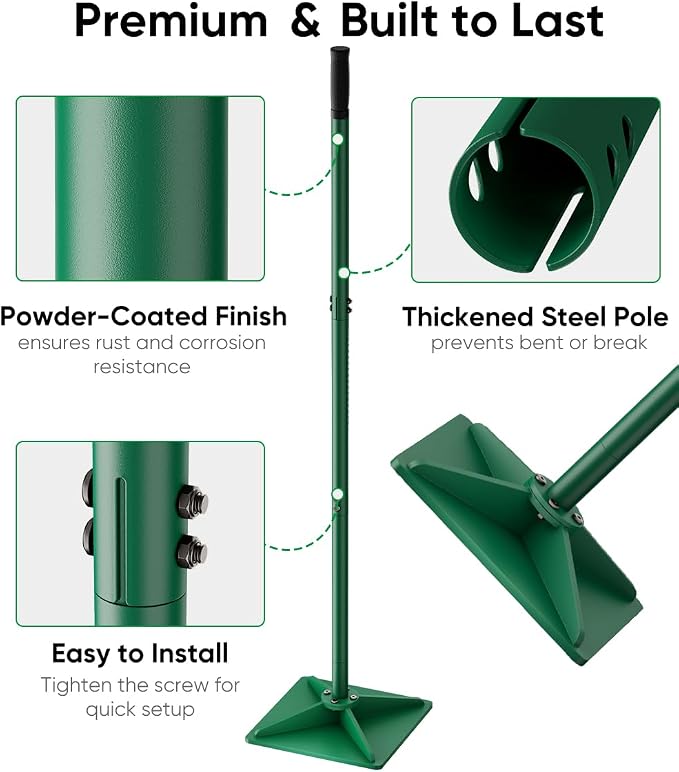 Heavy Duty Steel Hand Tamper, 8"x8" Soil Plate Compactor with 44" Adjustable Handle & Rubber Grip, Anti-Loose Ladscaping Tools for Ground, Gravel, Dirt, Sand, Asphalt, Pavers, Blacktop, Green