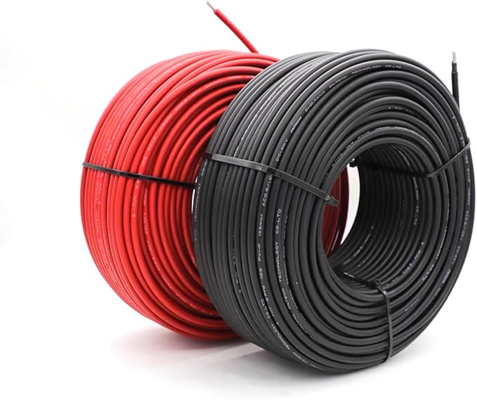 Solar Cable 50Ft 15M 10 awg Wire, 50FT Black + 50FT Red 10 Gauge Solar Extension Cable Wire with 4 Pairs Solar Connectors for RV, Photovoltaic Systems (50, Black red)