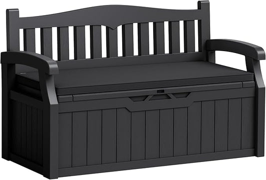 Flamaker 80 Gallon Storage Bench with Cushions Outdoor Indoor, Durable All-Weather Seating with Hidden Storage, Lockable Deck Box for Garden, Patio, Poolside (Black)