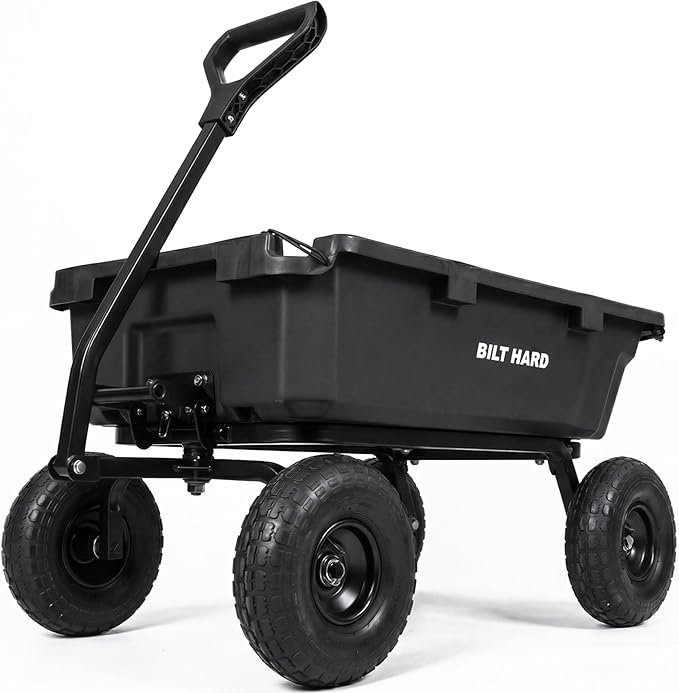 BILT HARD 900 lbs Poly Garden Dump Cart, 5 Cu.Ft Wheelbarrow Cart with 10" All Terrain Wheels & Quick-Release System, Heavy Duty Utility Wagon for Yard, Farm & Garden