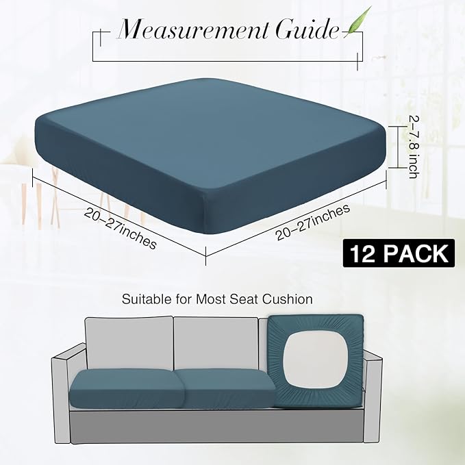 Newwiee 12 Pcs Patio Outdoor Cushion Covers Replacement Waterproof Stretch Sofa Couch Cushion Covers Washable Individual Couch Slipcovers Set Furniture Protector for Pets(20-27 Inch,Gray Blue)