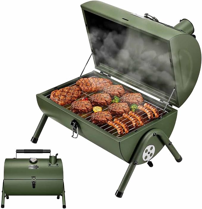 MAISON HUIS Small Charcoal Grill, Portable Tabletop BBQ Smoker for Outdoor Camping,Mini Grill for Tailgating, Hiking & Picnic, (Green)