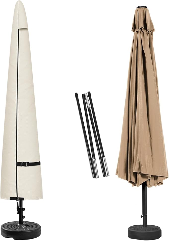 Porch Shield Patio Umbrella Cover - Outdoor Waterproof Garden Market Parasol Covers Fits Market Umbrella 7-10 Feet, Beige