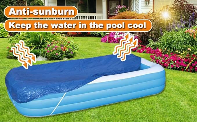 Rectangular Pool Cover, Fits 120 in x 72 in Inflatable Swimming Pool, Above Ground Pool Covers, Inflatable Pool Cover for Outdoor Paddling Family Pools (Swimming Pool Cover)