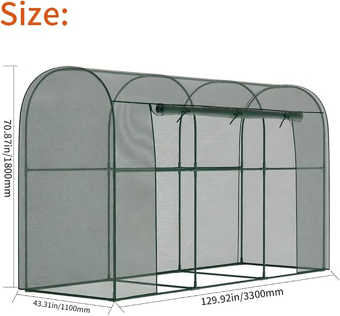 Crop Cages for Garden Plant, Plant Protection Tent with Zippered Door, Raised Bed Cover, Garden Bed Cover with Frame, Wind-Resistant Plant Cages for Outdoor Plants Vegetable Flower 130''*43''*71''