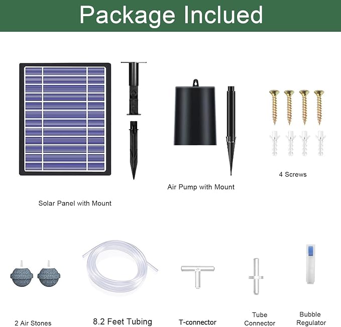 Lewisia 4W Solar Pond Aerator Air Pump Kit with Air Hose and Bubble Stones 3 Working Modes Bubble Oxygenator