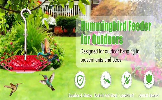 2 Pack Hummingbird Feeder for Outdoors Hanging,Easy to Clean and Refill,Ant Proof No Leak,with 30 Feeding Ports Saucer Humming Bird Feeder Hummingbird feeders for Window