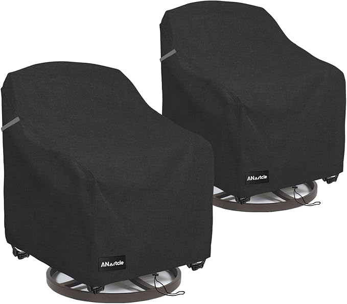 ANartcle Outdoor Swivel Lounge Chair Cover 2 Pack,600D Waterproof Heavy Duty Patio Chair Covers(35 W x 37 D x 38.5 H inches),Patio Swivel Chair Covers for Outdoor Furniture,Black.