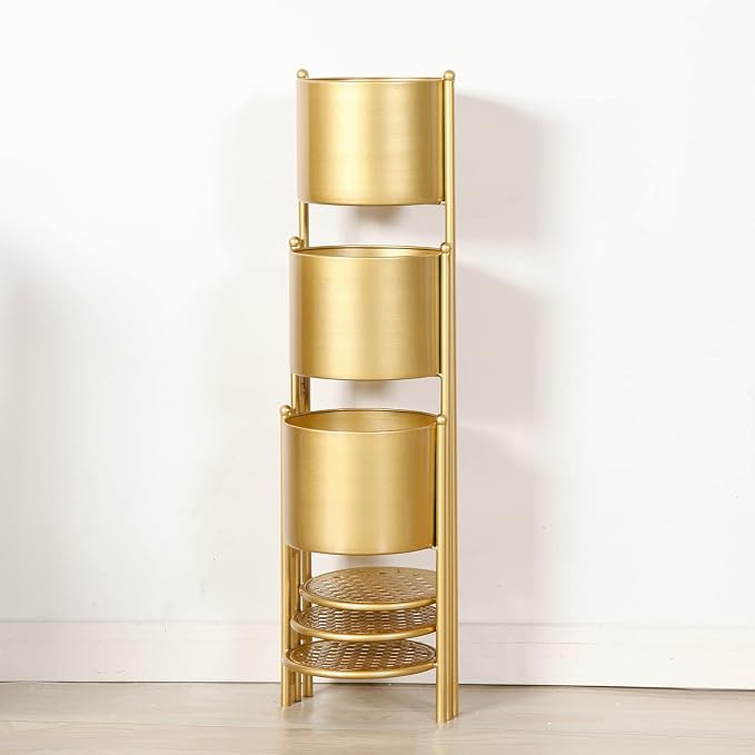 Corner Plant Stand Indoor Metal, 6 Tier 6 Potted Outdoor Flower Pot Stands Holder Shelves for Living Room, Potted Storage Shelf Rack, Decorative Holder Rack for Multiple Plants (Golden)