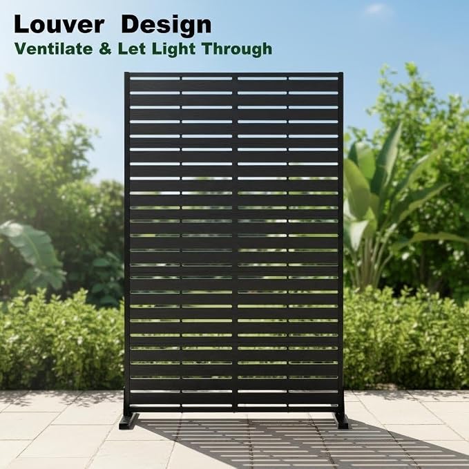 Outdoor Privacy Screen Decorative Privacy Panel with Stand, 60" Hx35 W Freestanding HDPE Privacy Fence with Louver Pattern 5 Panels, Divider Privacy Screens for Outside,Patio,Pool