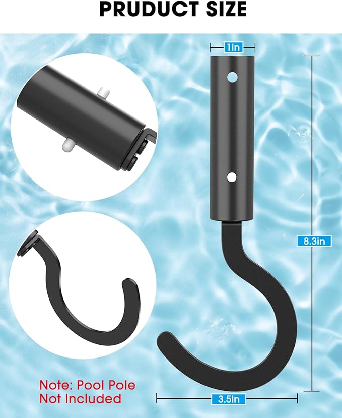 Stainless Steel Hook for All Robotic Pool Cleaner, Metal Pool Hook for Poles - Easy Attach to Telescopic Poles, Pool Accessories for Pool Vacuum Robot Including Cordless, Above Ground, and Underwater
