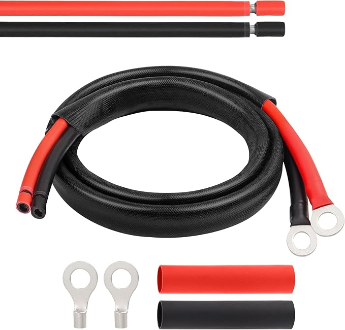 MOOKEERF Solar Battery Cable - 10 Gauge 3FT Power Inverter Cable with PV Flame Retardant Protective Sleeving Connect Battery and Charge Controller for Solar Panel Automotive RV Motorcycle Marine