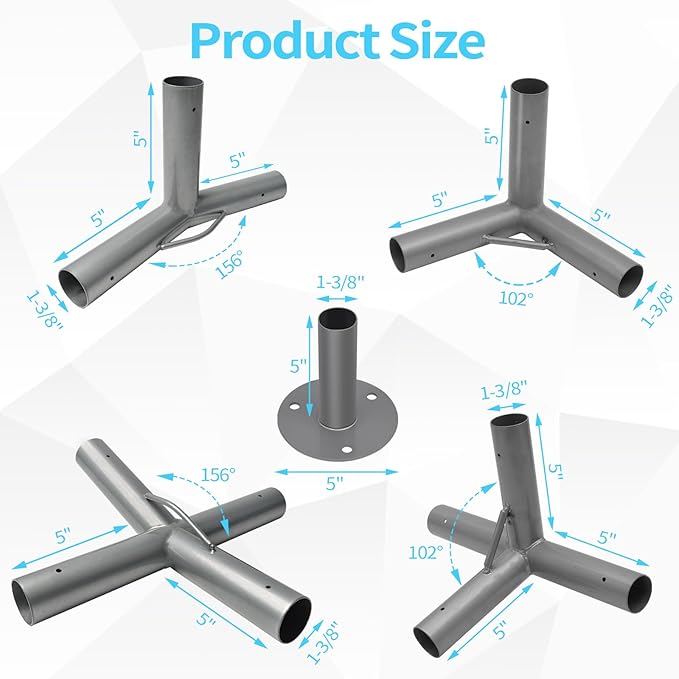 6 Leg Carport Kits，Low Peak Canopy Fitting Kit with 1-3/8" ID, Galvanized Steel Carport Connectors, shed Frame kit DIY Project