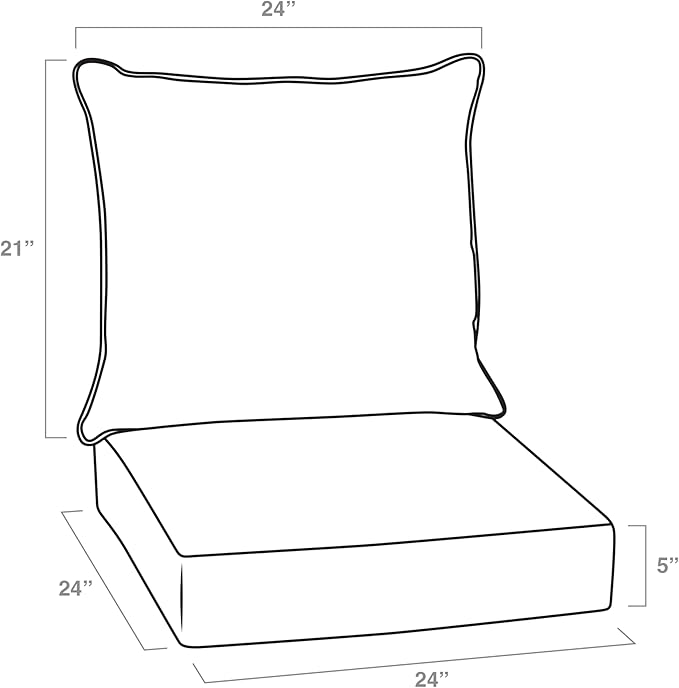 Arden Outdoor Foam Deep Seat Cushion Set, 24 in x 24 in, Weather-Proof, Rain-Proof, Fade Resistant Patio Cushion, Bottom and Back Cushion for Chair, Sofa, and Couch Sage King Palm