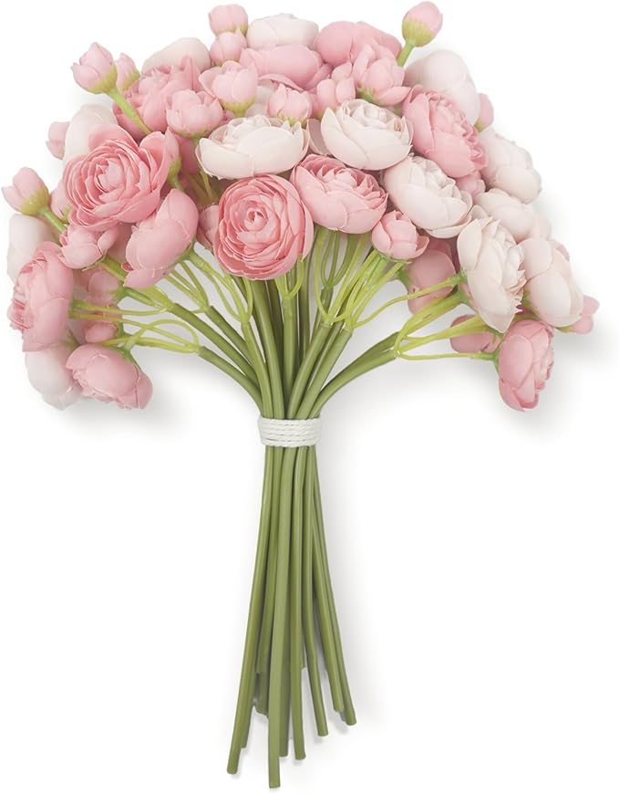 Ranunculus Artificial Flowers 18pcs, Faux Silk Mini Ranunculus Bulk Fake Wedding Filler Flowers for DIY Bouquets Centerpieces Bridal Shower Decorations Arrangements, Dusty Rose