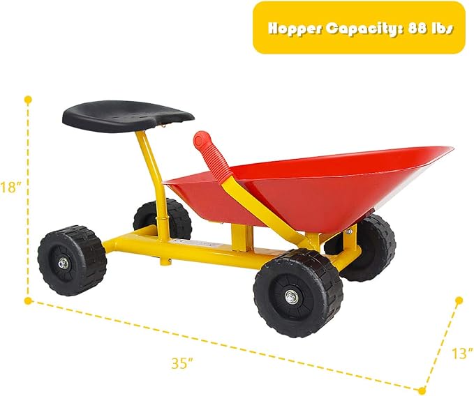 HONEY JOY Ride On Sand Dumper for Kids, Outdoor Garden Dump Cart Wheelbarrow w/8 Inch Wheels, Heavy Duty Steel Sit On Pulling Wagon Play Toy for Boys Girls