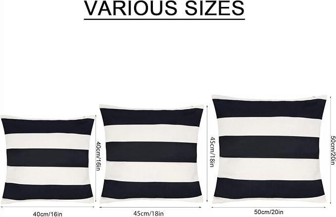 tiggell 4 Pack Waterproof Pillow Covers Outdoor Throw Pillowcases Decorative Garden Cushion Case for Home Garden Patio Couch Balcony Striped (20 * 20 inch, Black & White)