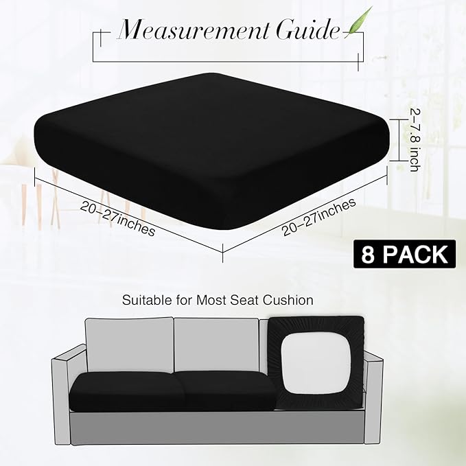 Newwiee 12 Pcs Patio Outdoor Cushion Covers Replacement Waterproof Stretch Sofa Couch Cushion Covers Washable Individual Couch Slipcovers Set Furniture Protector for Pets(20-27 Inch,Black)