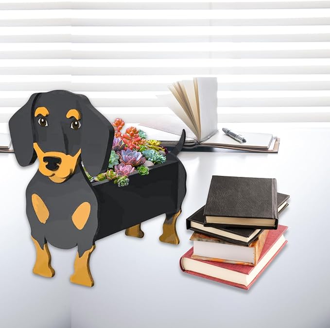 Black and Tan Dachshund Dog Planter Plant Pots,Cute Large Dog Flower Planter,Gifts for Pet Lovers,Unique Animal Plant Pots,Office,Indoor Outdoor Garden Decor(9.84 * 9.13 * 17in)