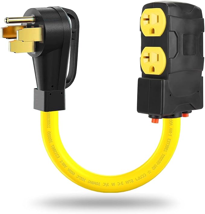 50 Amp to 110 RV Generator Adapter Cord, 4 Prong 220V to 110V Adapter Plug, NEMA 14-50P to Four 5-15R/5-20R Household Outlets with 20 Amp Circuit Breaker
