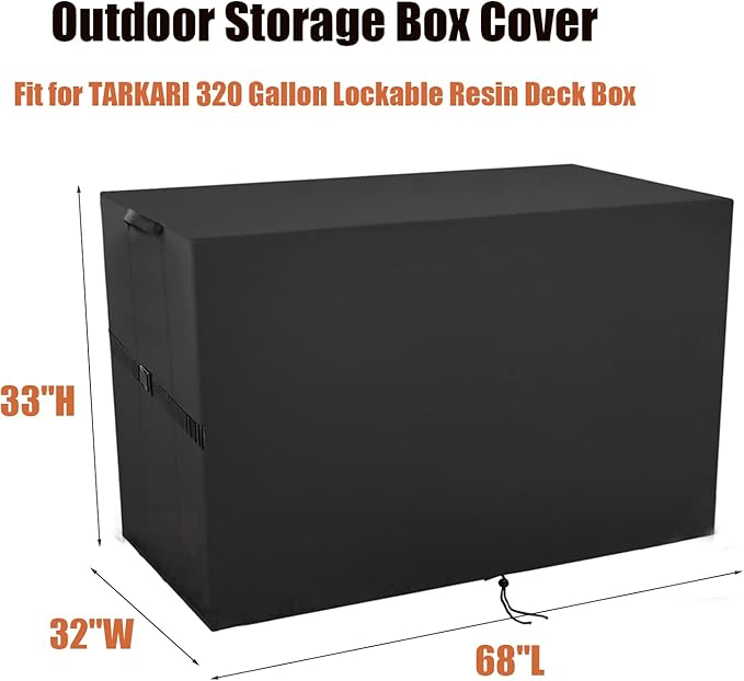 Outdoor Storage Box Cover for TARKARI 320 Gallon Deck Box, Waterproof Resin Storage Bin Cover Deck Box Covers-68" L x 32" W x 33" H
