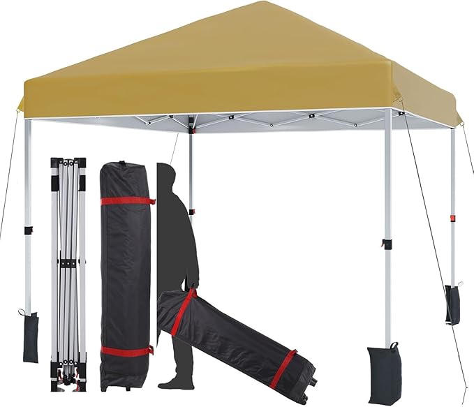 10 x 10 Ft Outdoor Canopy Tent,Pop Up Beach Canopy Tent for Events 3 Adjustable Heights with Wheeled Bag, 8 Stakes, 4 Ropes, Portable with Easy Setup Shelter for Events, Parties, Camping