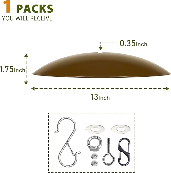 13" Bird Feeder Dome, Hummingbird Feeder Rain Guard, Bird Feeder Cover,Baffle for Bird Feeder Pole,Smart Birds Feeder's Umbrella(Brown), 1 Pack