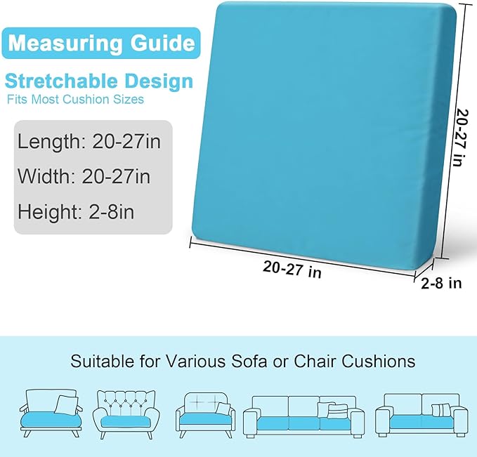 pickyNproud 8Pcs Patio Cushion Covers Stretch Outdoor Couch Cushions Slipcovers Replacement Washable Furniture Protector with Elastic Bottom Sofa Chair Seat Cover, Teal Blue