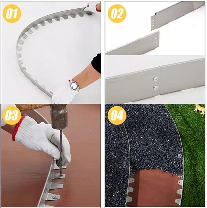 33 Ft 10 Pcs No Dig Stainless Steel Metal Lawn Edging - Flexible Garden Landscape Border with Stakes, Sliver for Lawn Flower Garden Yard