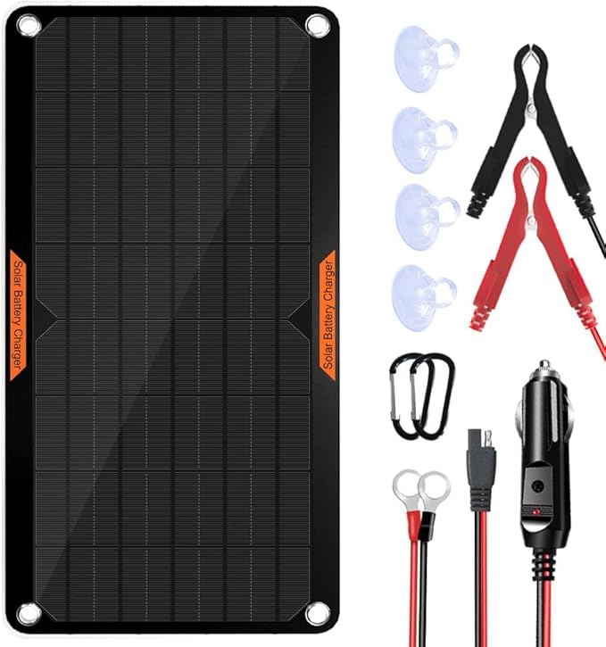 OYMSAE 10W 12V Solar Panel Car Battery Charger Portable Waterproof Power Trickle Battery Charger & Maintainer for Car Boat Automotive RV with Cigarette Lighter Plug & Alligator Clip