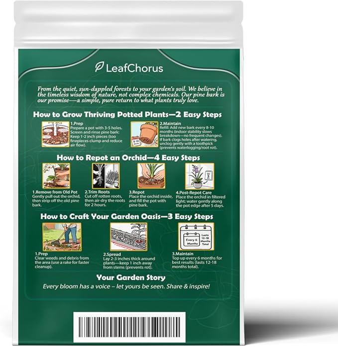Orchid Potting Bark, Natural Pine Bark Chips 8–18mm, Low Fines Screened, Fast Drainage & Root Aeration, 4 Quarts