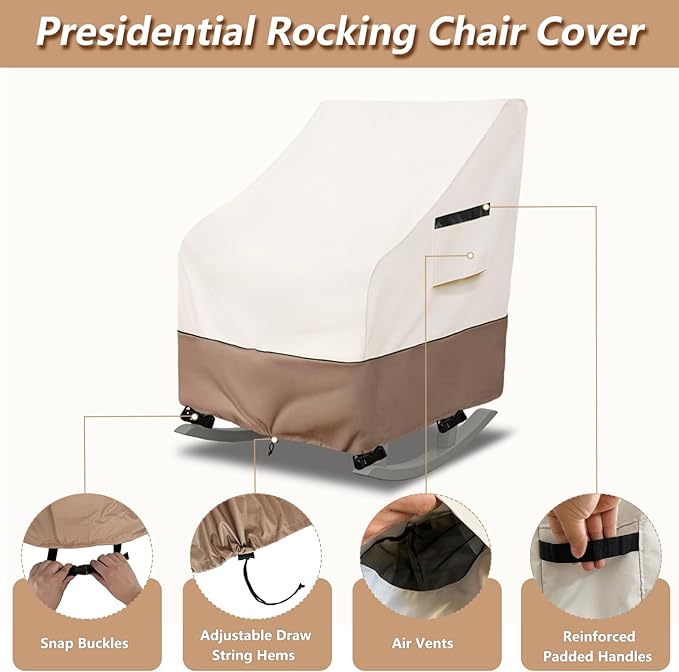 Outdoor Rocking Chair Cover 2 Pack,Heavy Duty Waterproof Patio Rocking Chairs Cover for 27" W x 34" D x 45" H Presidential Rocking Chair,Beige