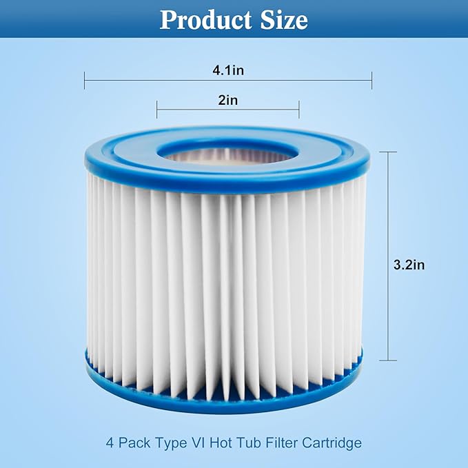 Type VI Inflatable Hot Tub Filters Cartridge and SPA Filters Replacements Compatible with Coleman Saluspa 90352E 58323 90427E, Lay-Z-Spa Hot Tub Filter Cartridge, 4 Pack
