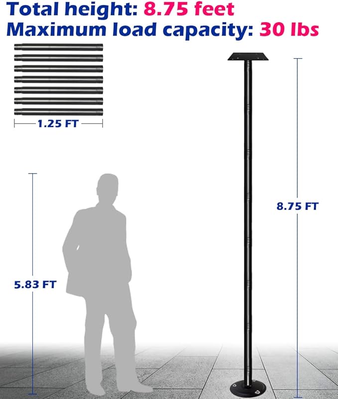Garbuildman 105 Inch Bird Feeder Pole Kit, Heavy Duty Bird House Pole Set for Hard Ground, Adjustable Universal Mounting Post Kit for Outdoors, Matte Black, 1 Pack
