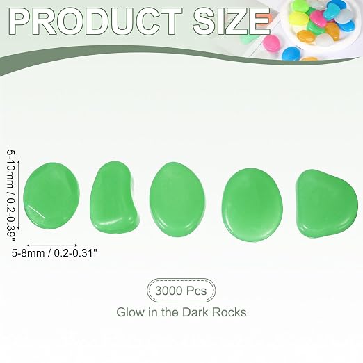 Glow in the Dark Stones, Luminous Pebbles Stones Glowing Rocks Decorative Light Up Pebbles 3000 Pcs & Cyan -Fitting for (Fish Tank/Outdoor Garden Decor/Yard/Walkway)
