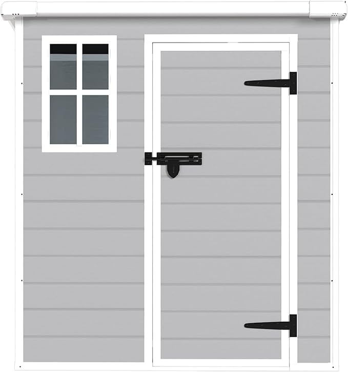 YOPTO 6x6 FT Storage Shed Garden House with Lockable Doors and Vents Waterproof Resin Outdoor Tool Cabinet W/Floor & Window,for Bicycles,Lawnmowers,Lawn,All Weather Use,Gray