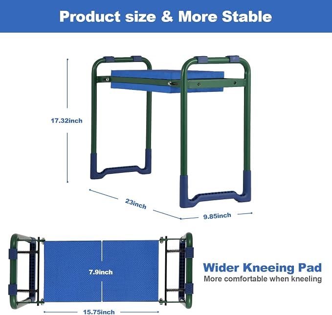 Garden Kneeler Seat with thicker and Wider Soft Kneeling Pad ,foldable Heavy Duty Garden Stool with 2 large Tool Pouches, Portable Garden Bench,Gardening Gift for Women Mum Men sennior and gardeners