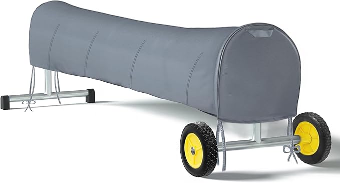 Pool Solar Reel Cover 600D Wind Resistant for 20 Ft Solar Blanket Reel Gray | UV Protection, Weather Protection, Secure Straps, Hook & Loop Design, Black Trim, Pool Storage, Solar Blanket Reel Cover