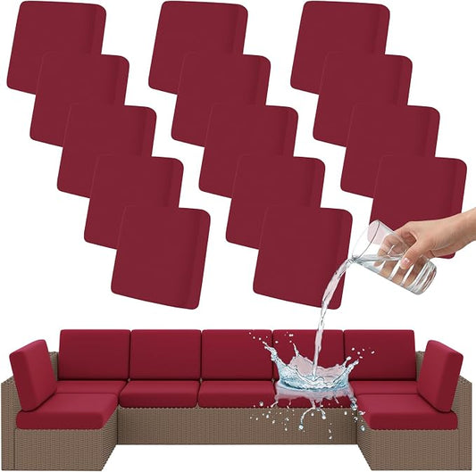 Smiry Waterproof Patio Cushion Covers, Stretch Outdoor Couch Slipcovers Replacement Washable Furniture Protector Sofa Chair Seat Cover for Dogs and Pets (14 Pcs, Wine Red)