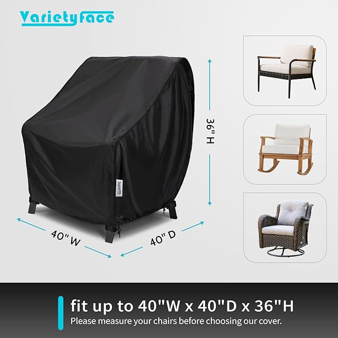 2-Pack Extra Large Patio Chair Covers – Waterproof & Windproof Outdoor Furniture Covers Fit up to 40" x 40" x 36", Heavy Duty Deep Seat Protector for Oversized Chairs, Black